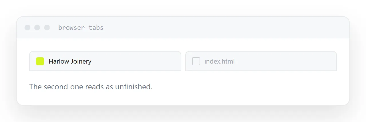 Browser tabs, one showing a favicon and one showing a blank document icon.