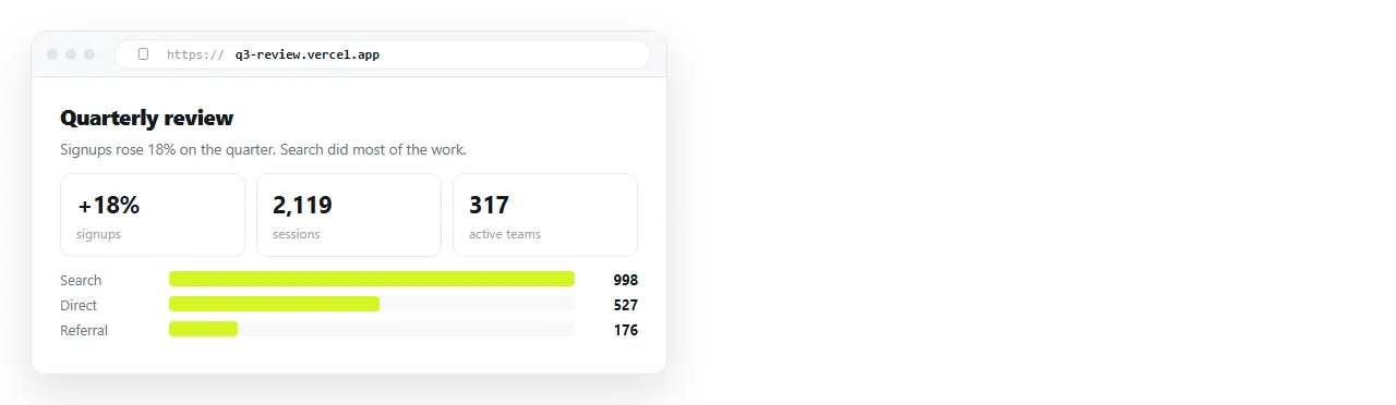 A deployed static page open in a browser at its production address.