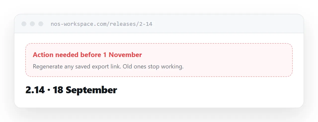 A release note marked as requiring action, with steps and a deadline.