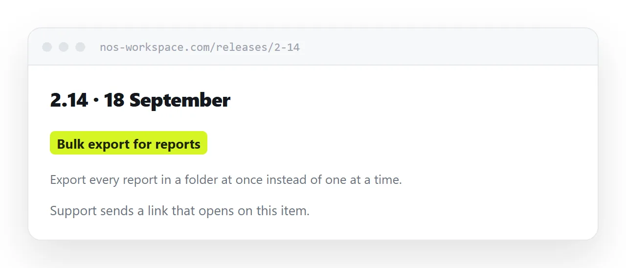A release notes page with anchored items and one linked directly.