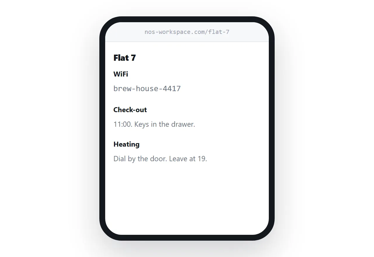 A house manual on a phone, with wifi and check-out visible without scrolling.