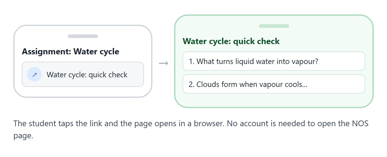 The student taps the link in the assignment and the page opens.