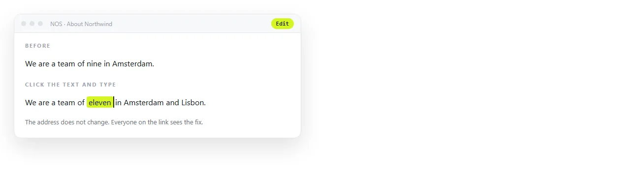 A sentence being corrected by clicking the text in the document. The address is unchanged.