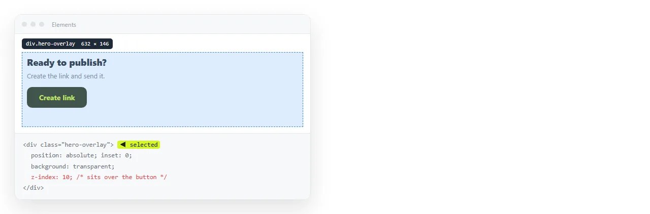 The inspector highlighting a transparent container that sits above the button.