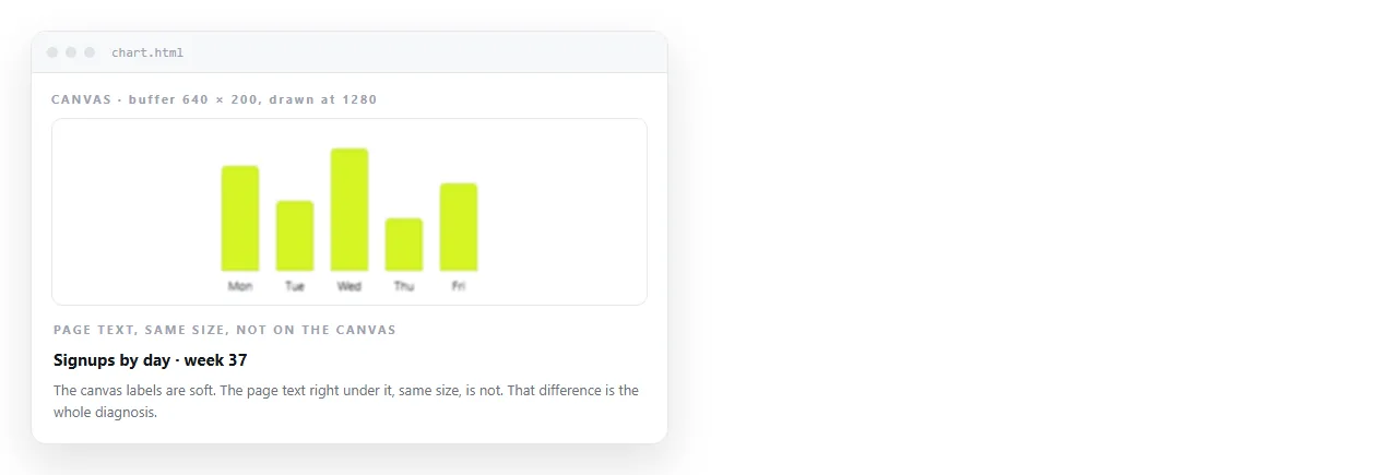 A chart on a canvas with soft edges and fuzzy text next to crisp page text.