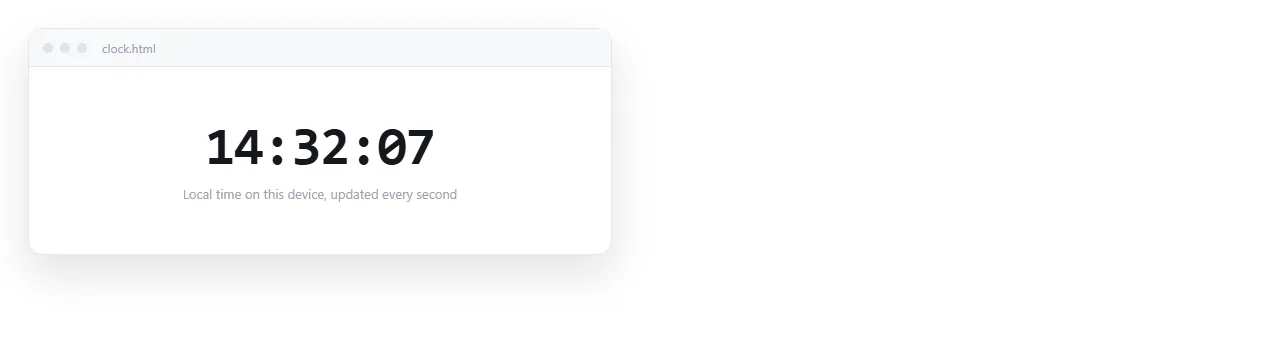 A live digital clock on an otherwise empty page, showing the local time.