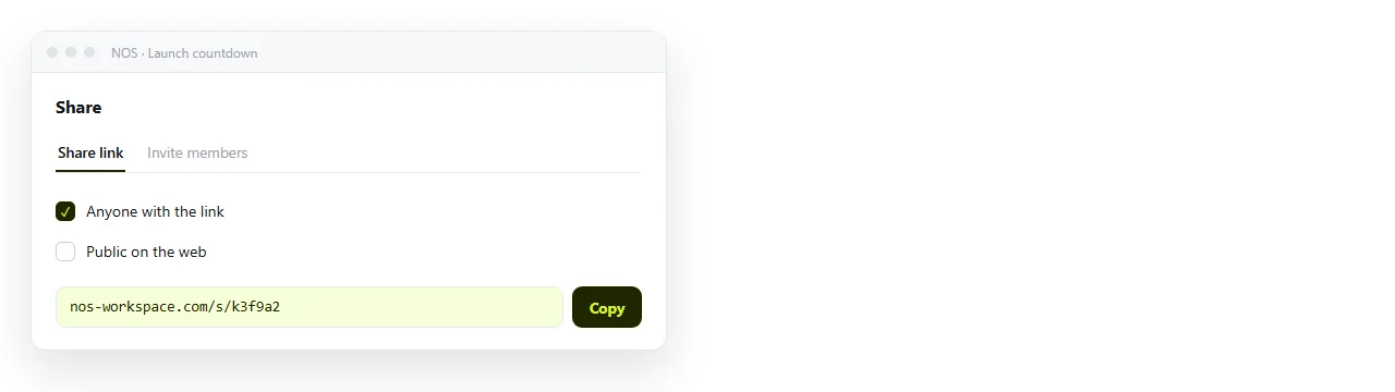 Creating the share link for the countdown document. Unlisted by default.