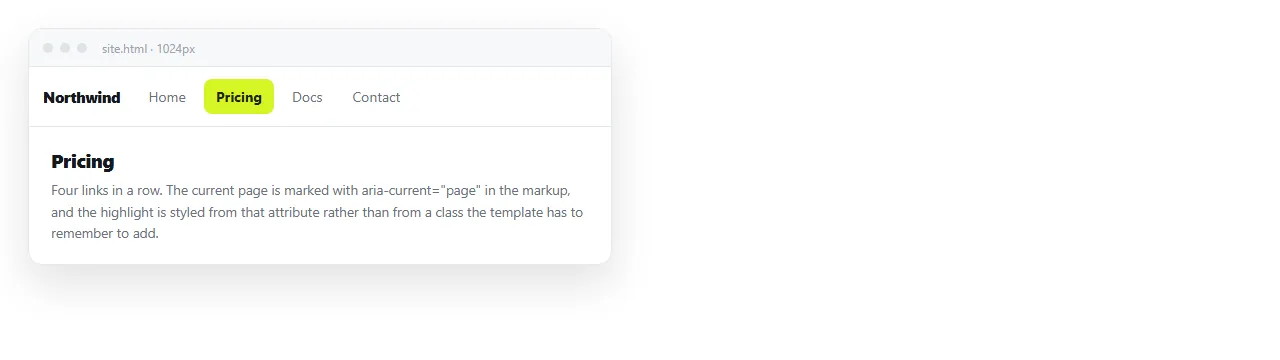 A horizontal navigation bar with four links, the second one highlighted as current.