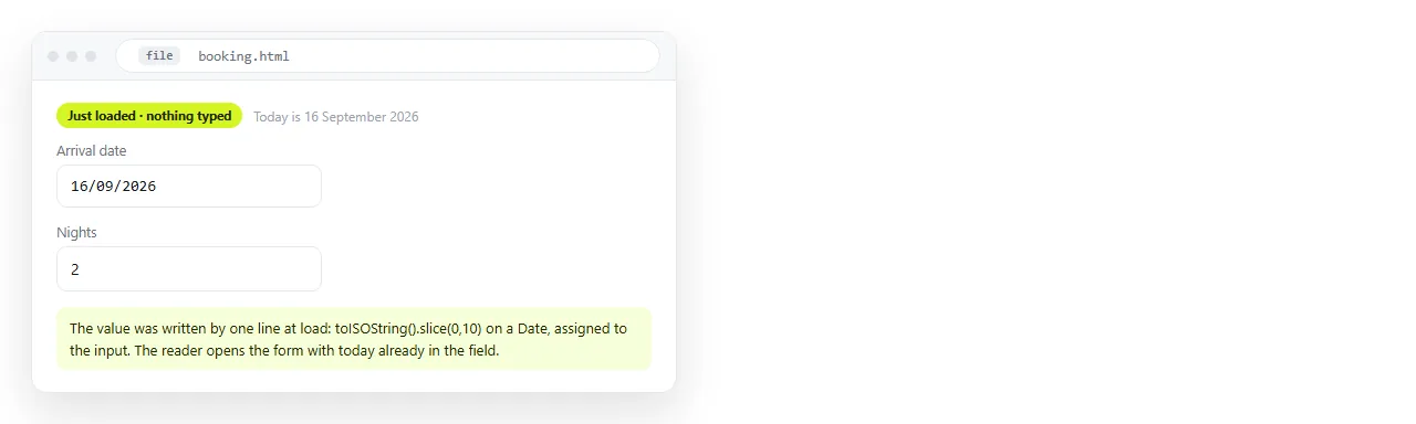 The date field on load, already carrying the current date without the reader touching it.