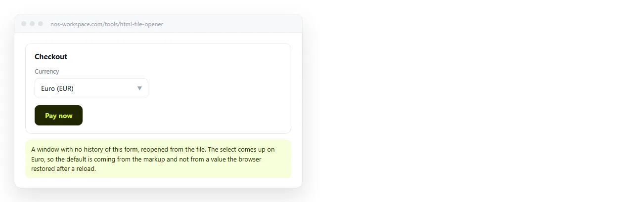 The same form reloaded in a window with no saved state, showing the markup default.