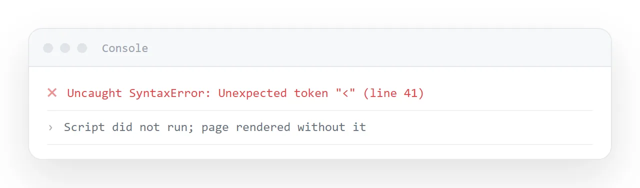 When an edit breaks the page, the console says where. The first error is the one to read.