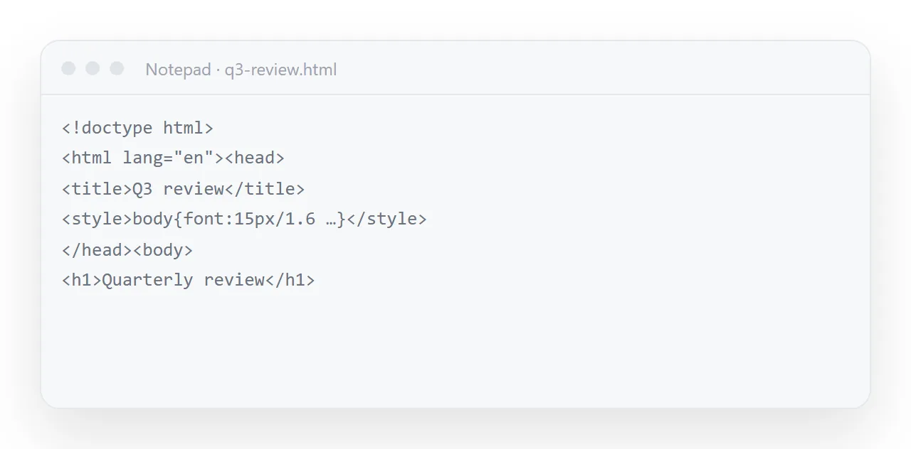 Failure one: the file opens in a text editor and shows the source instead of the page.