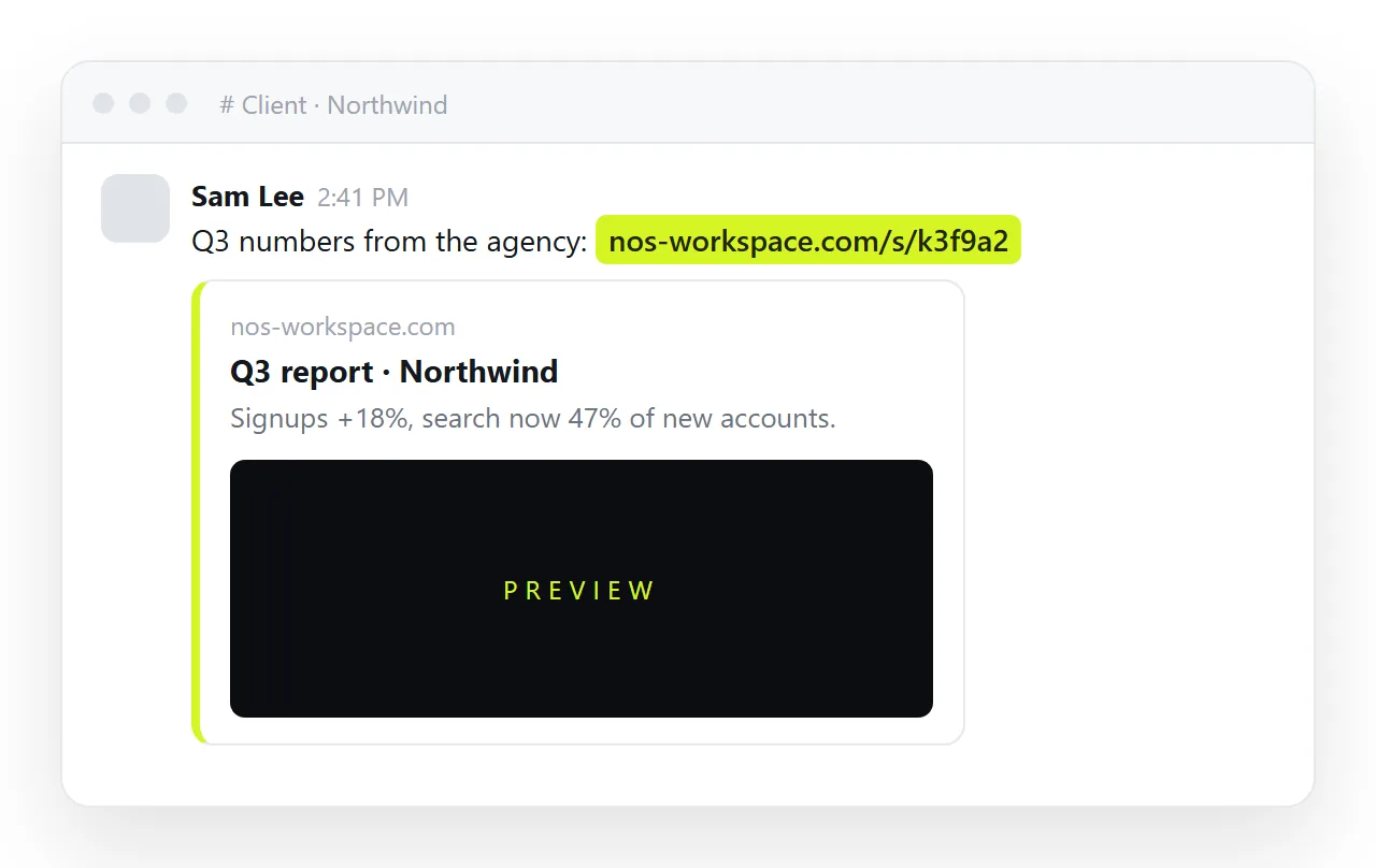 When the client forwards it, the recipient opens the same page. No attachment to strip.