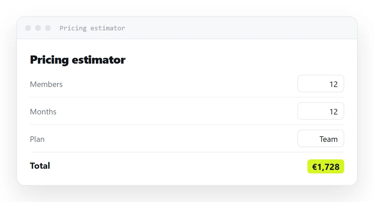 A calculator for per-unit pricing, on the same page.