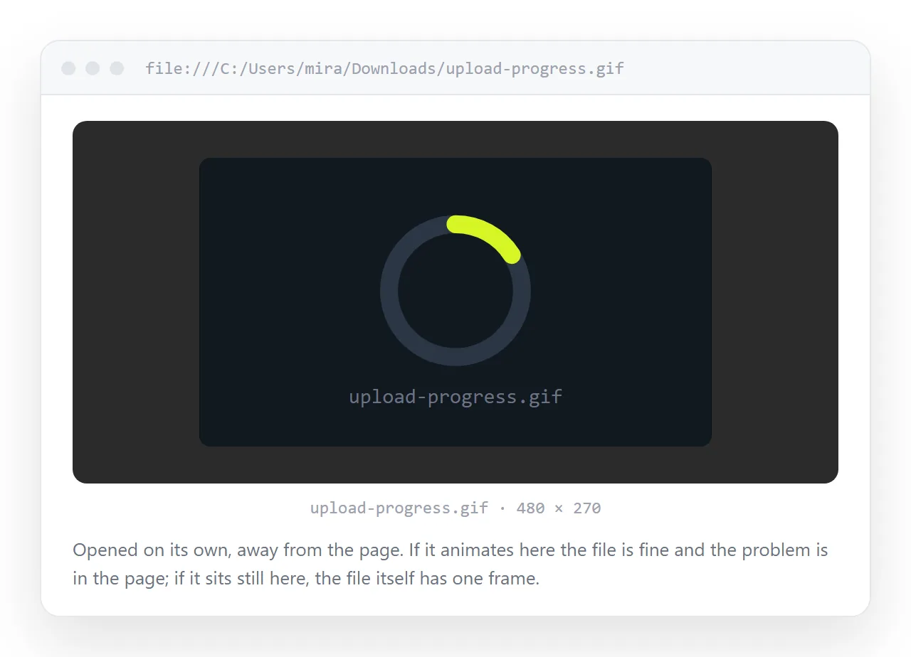 The GIF opened by itself in a browser tab, away from the page that embeds it.
