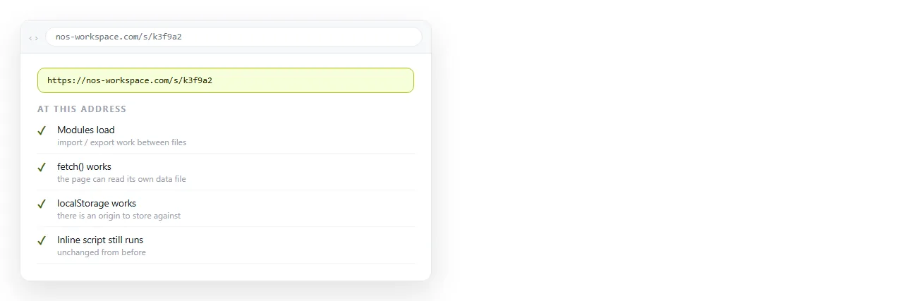 The same page running from an address. Script features that file:// blocks are available again.