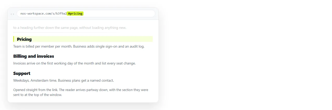 A long page opened from a section link. The reader arrives partway down with the target section at the top of the window.