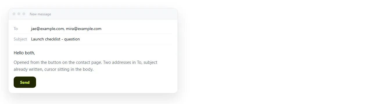 A compose window opened from a mailto link. Two addresses are in the To field and the subject is already filled.