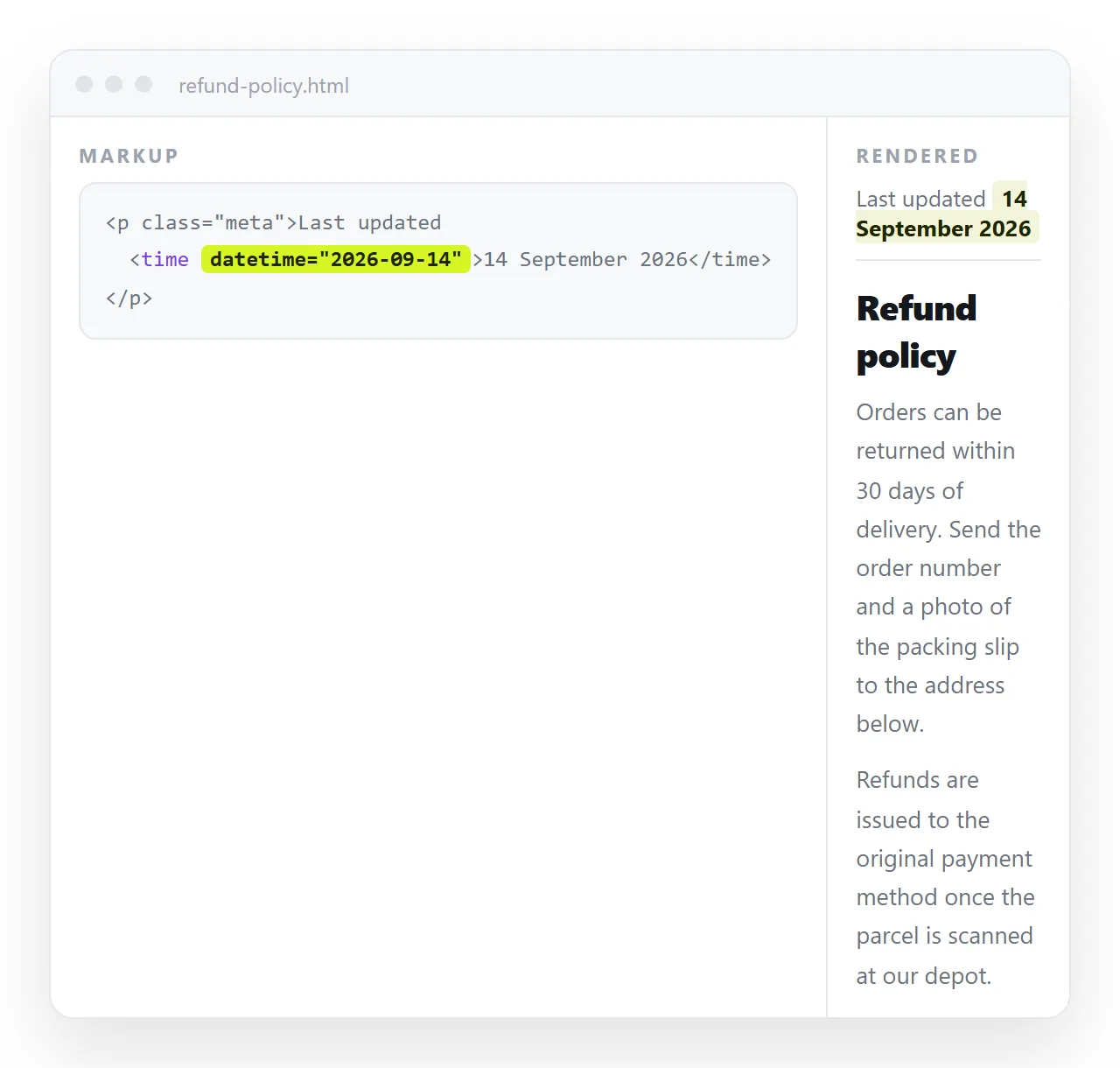 A document showing a visible Last updated line rendered from a time element.