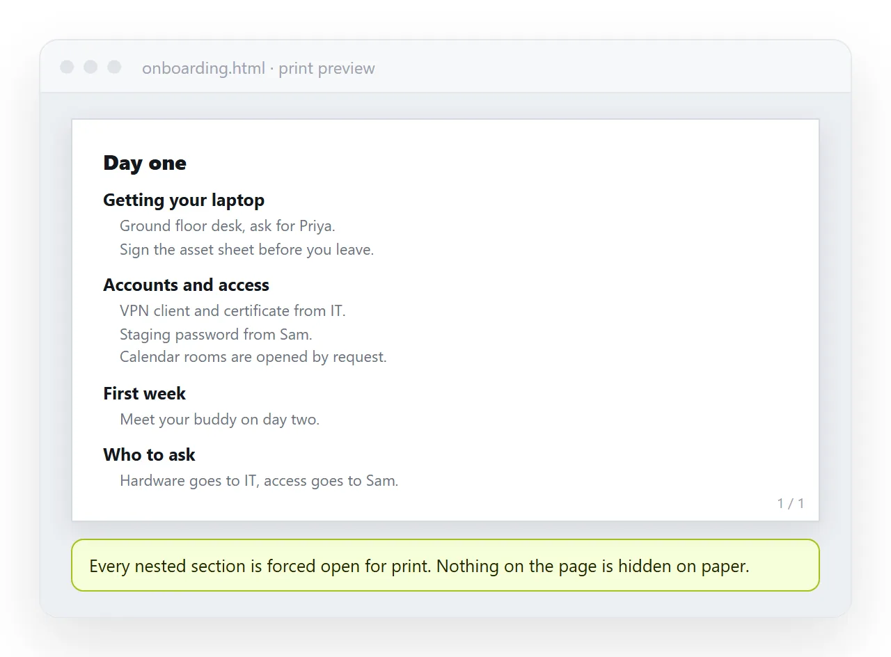 Print preview of the page, with every nested section forced open.