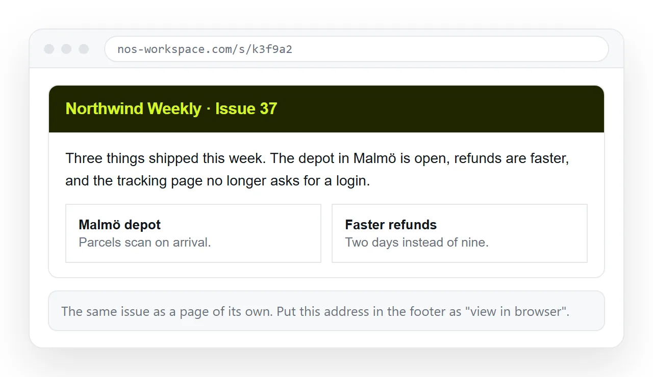 The issue pasted into a document, rendering as a page of its own at its own address.