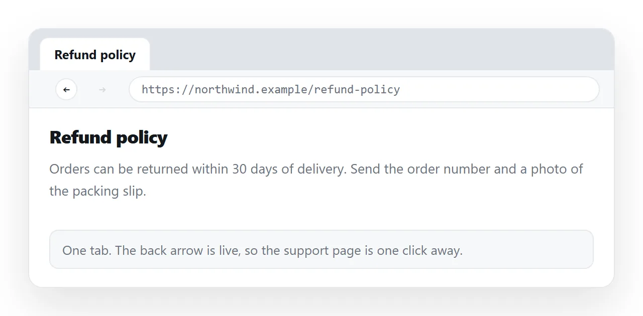 A page reached by a normal link, with the browser back button available to return.