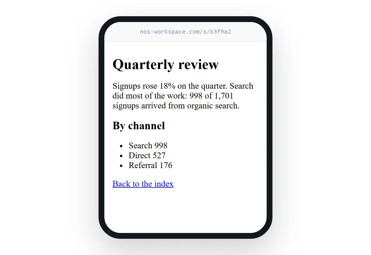 A CSS-free page open from a shared link on a phone, text readable at full width.