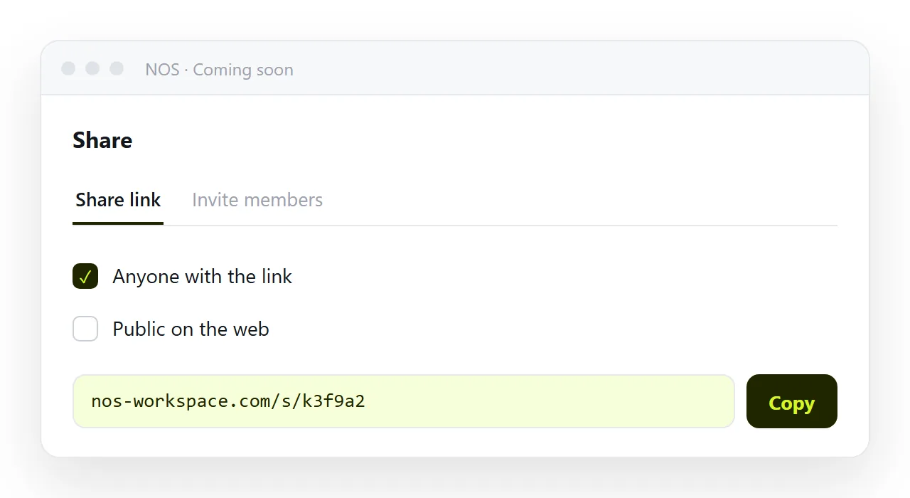 The share dialog with the link created, ready to be handed out before launch.