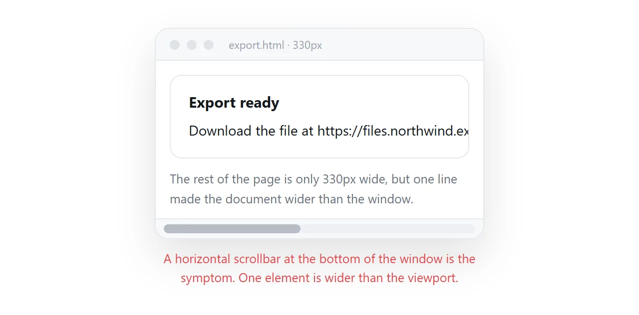 A page on a narrow viewport with a horizontal scrollbar at the bottom.