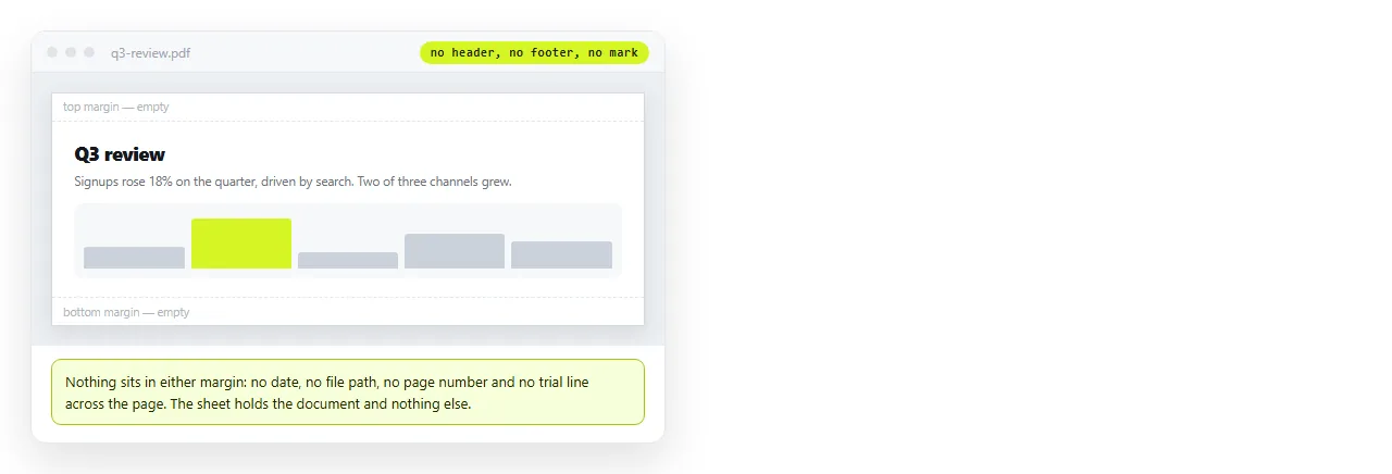 The finished PDF, with no header line and no mark of any kind.
