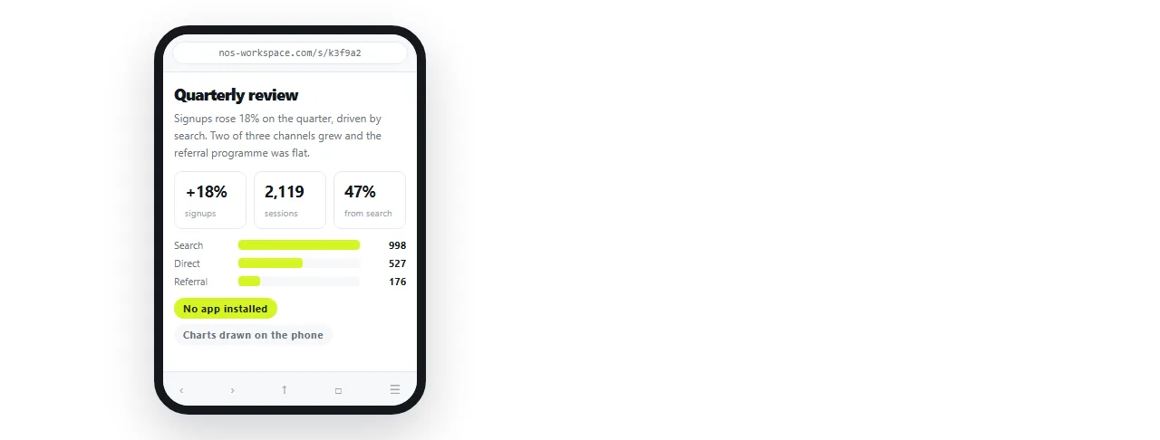 A page rendered in mobile Safari. Same engine as the desktop, no app installed.