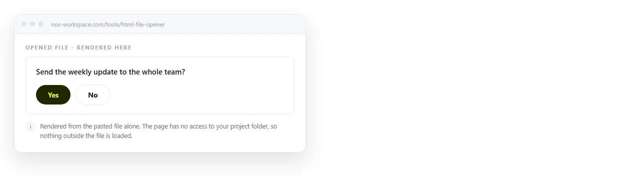 The question and both controls open in a window with no access to the project folder.
