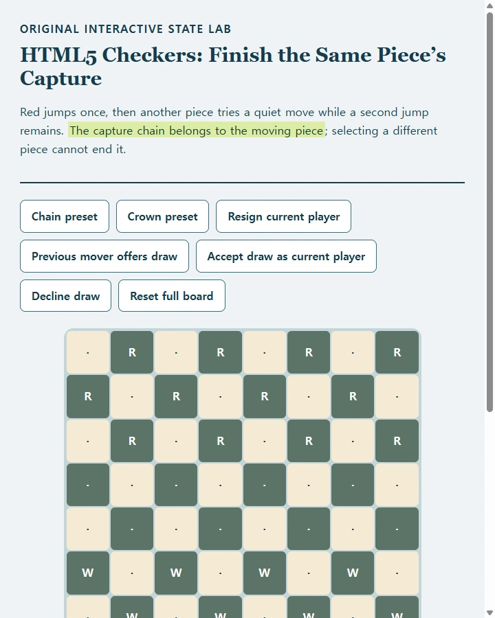 HTML5 Checkers: Finish the Same Piece’s Capture