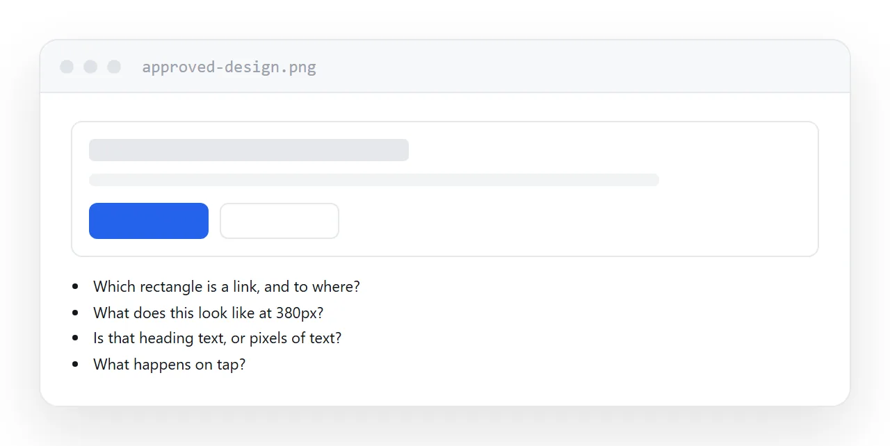 A design mockup annotated with the information an image cannot carry.