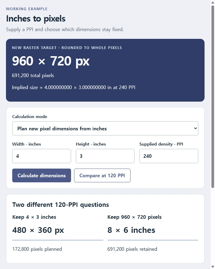 Inches to pixels