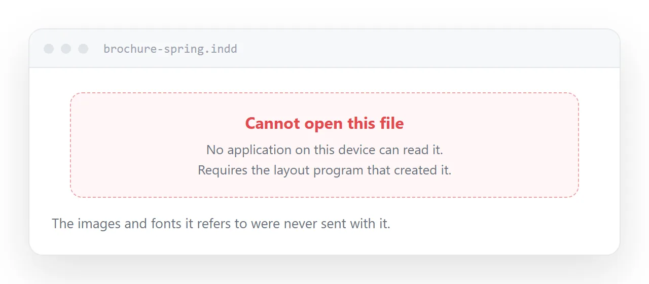 A layout file failing to open, with the program name shown as the only handler.
