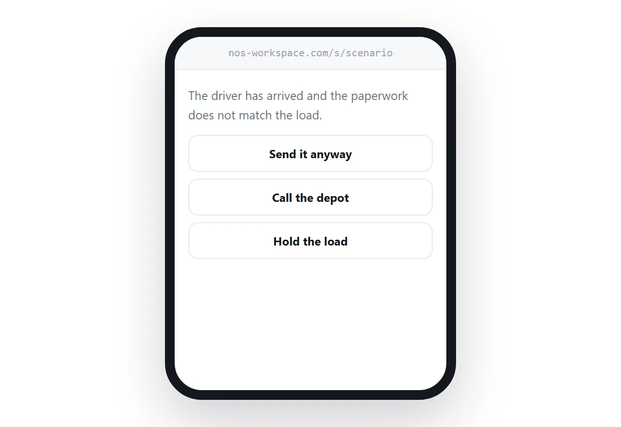 A branching scenario opening directly from a link, with no sign-in.