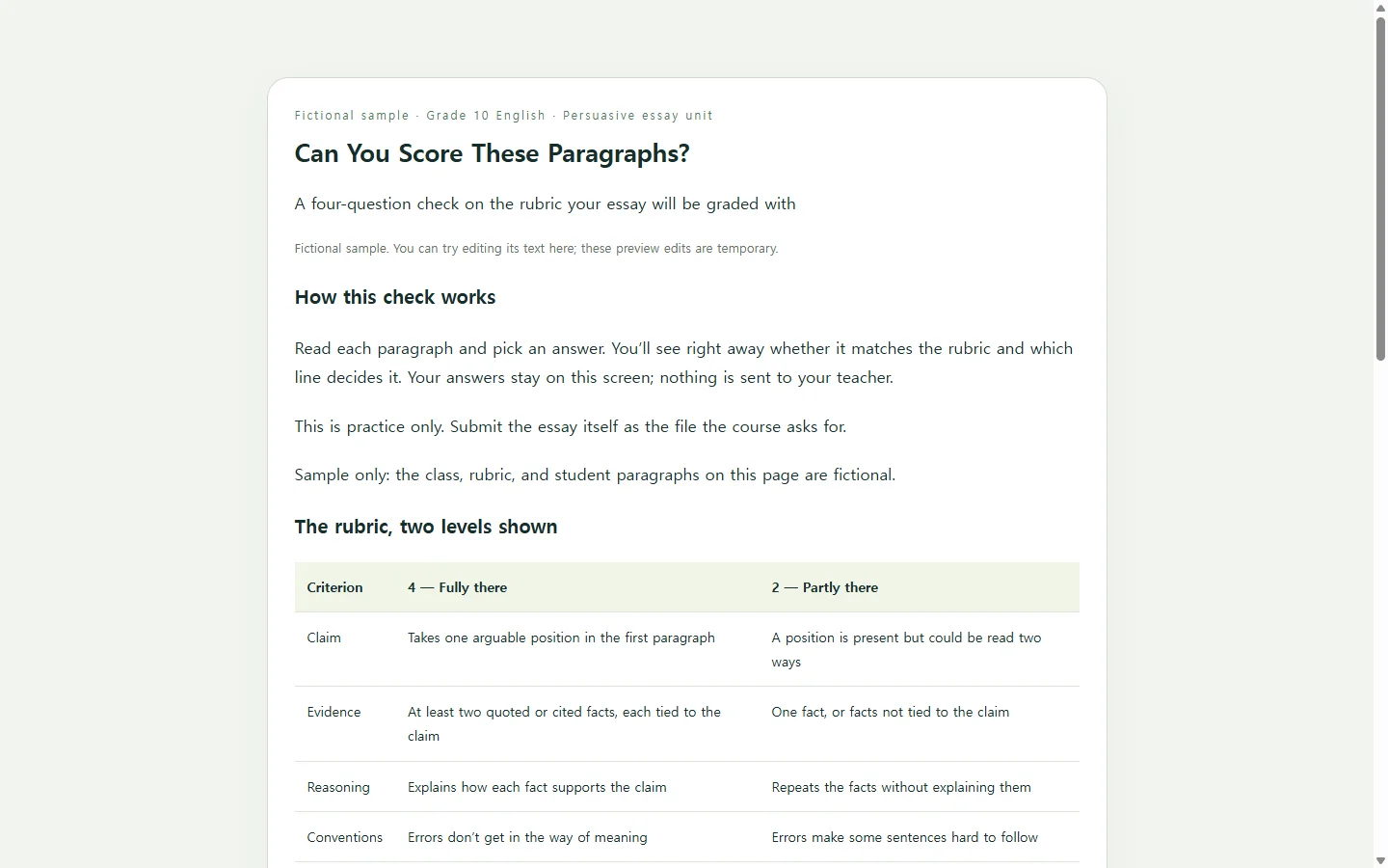Can You Score These Paragraphs? — fictional sample