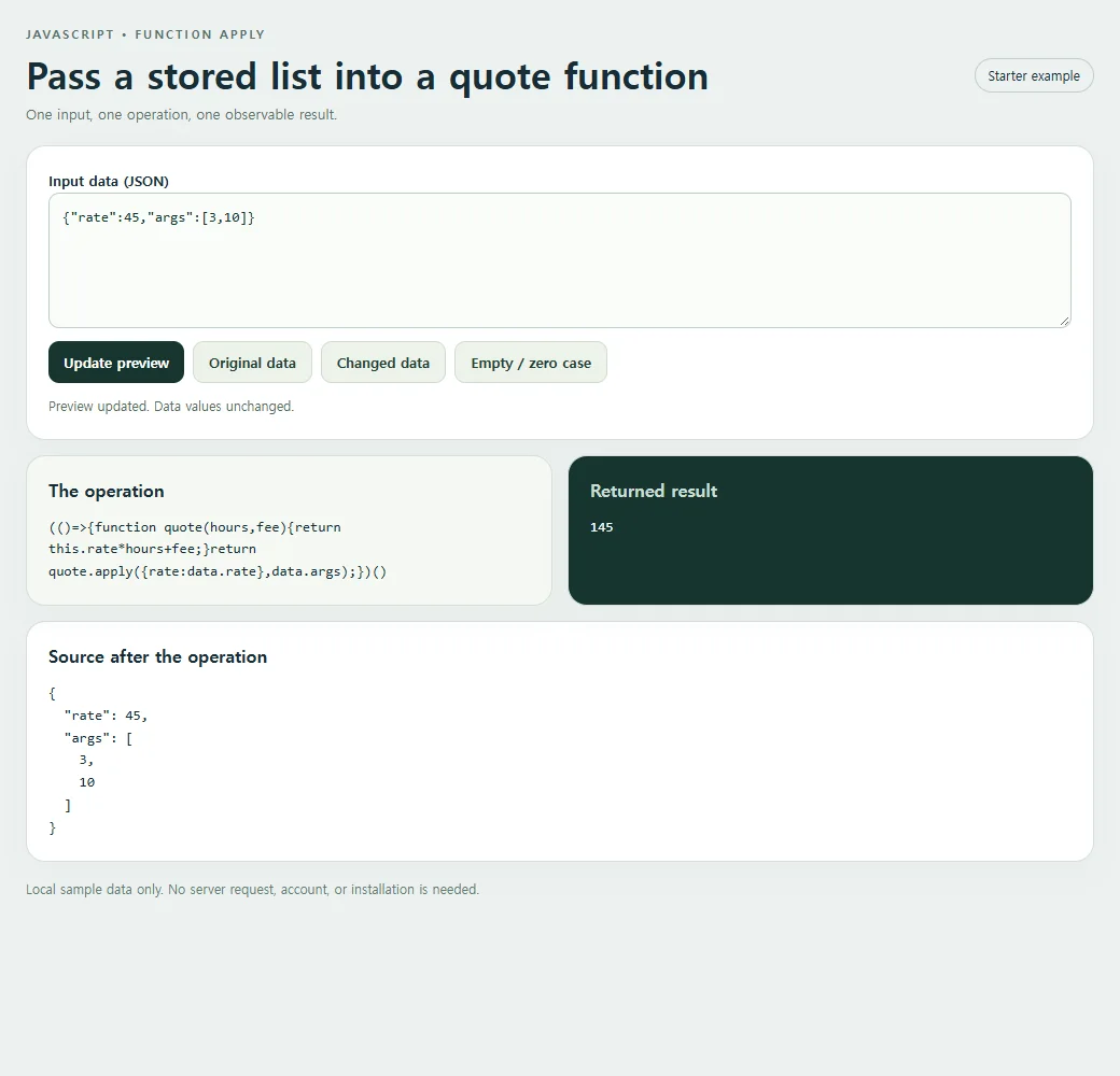 The apply example exposes its result for inspection
