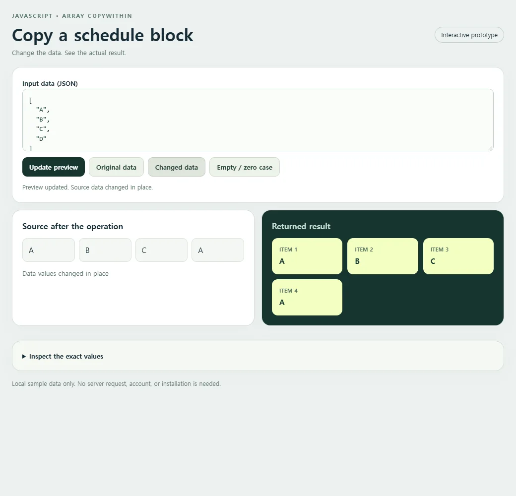 A second copy a schedule block sample demonstrates how the result responds to changed input.
