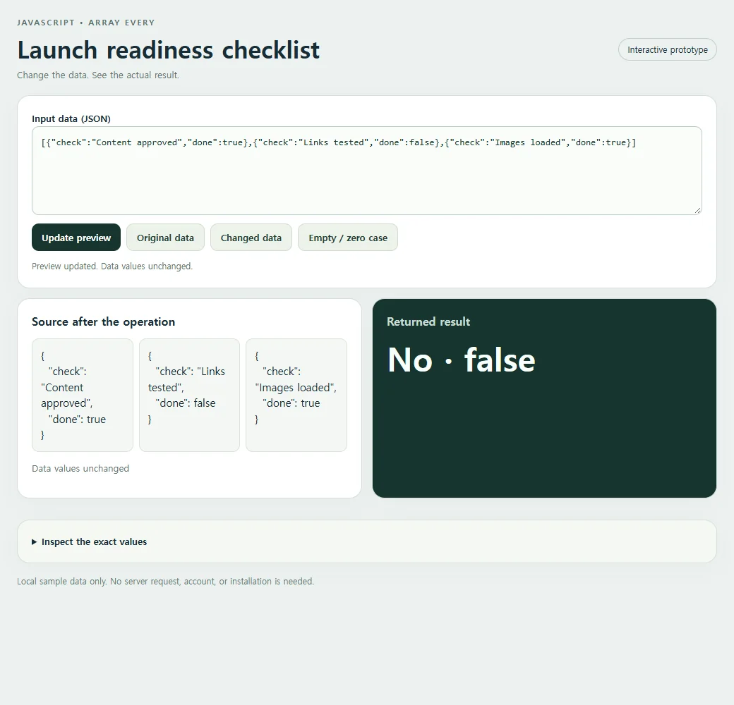 Launch readiness checklist: the original sample and its calculated result.