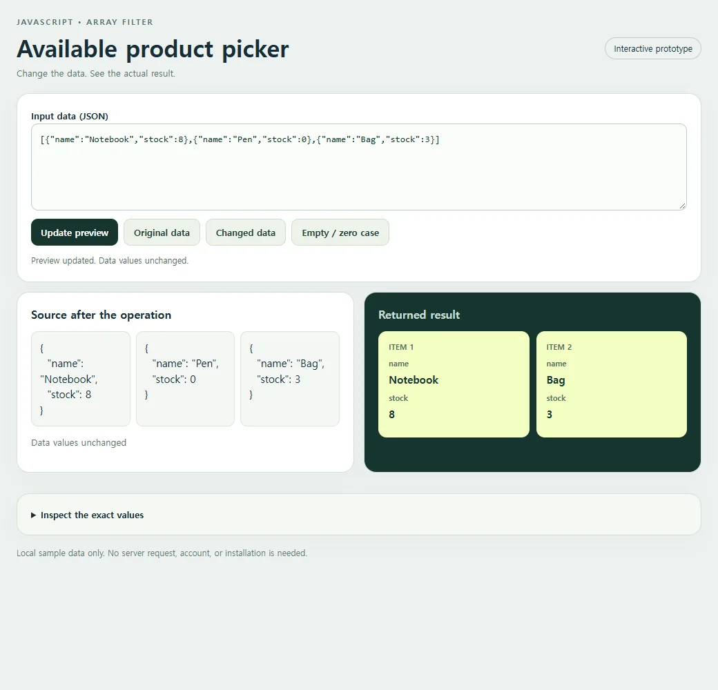 Available product picker: the original sample and its calculated result.