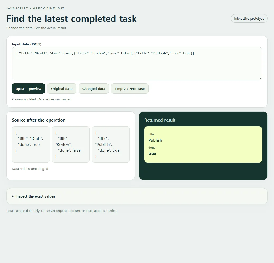Find the latest completed task: source values beside the original result.