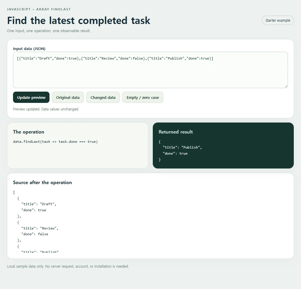 Find the latest completed task: inspect the smaller example and compare its source with its result.