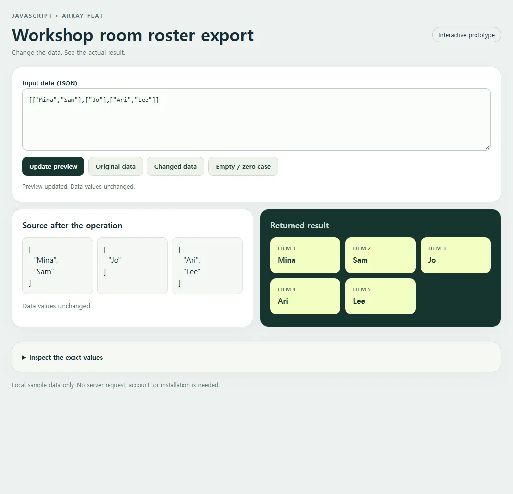 Workshop room roster export: the original sample and its calculated result.