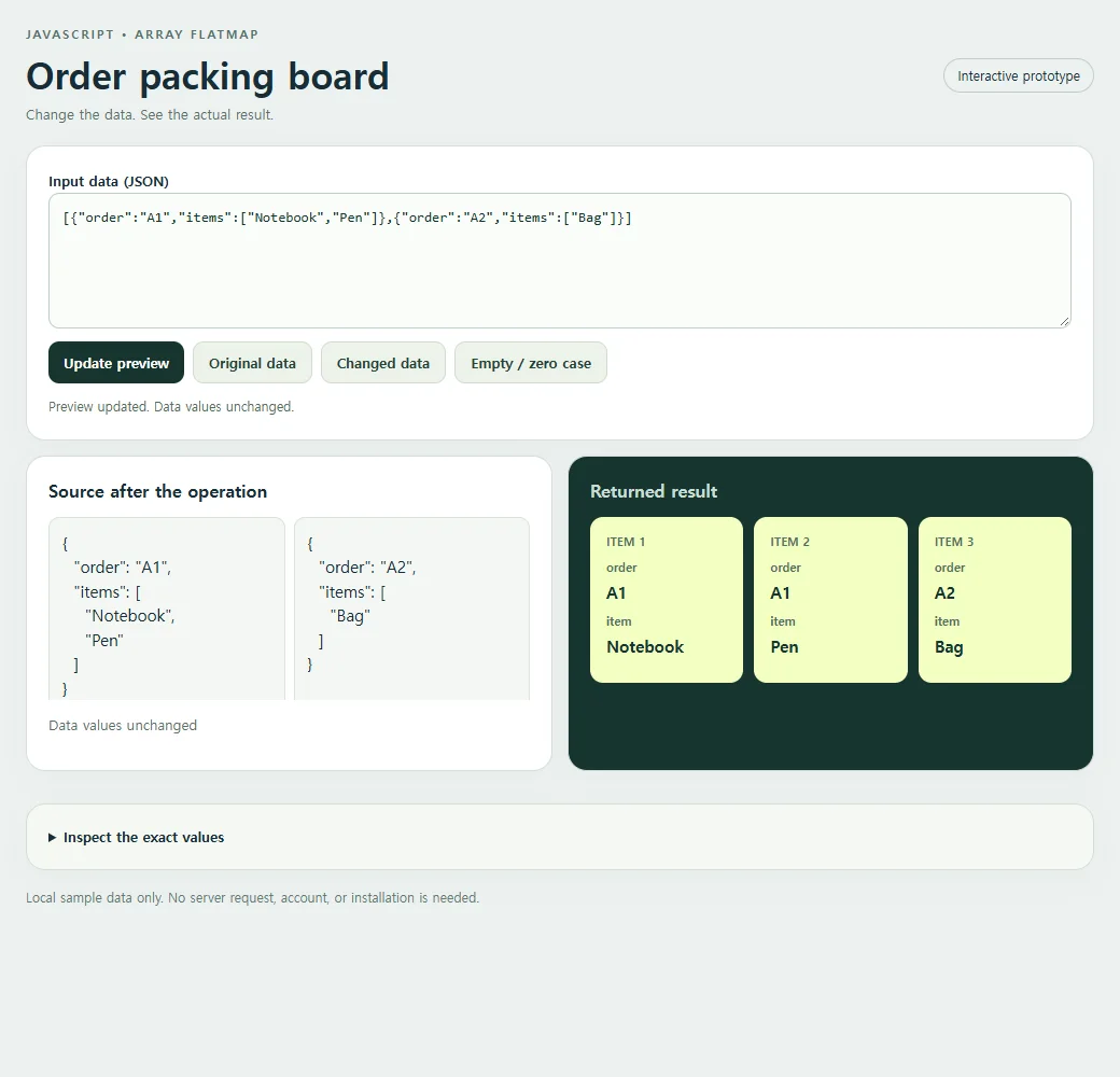 Order packing board: the original sample and its calculated result.