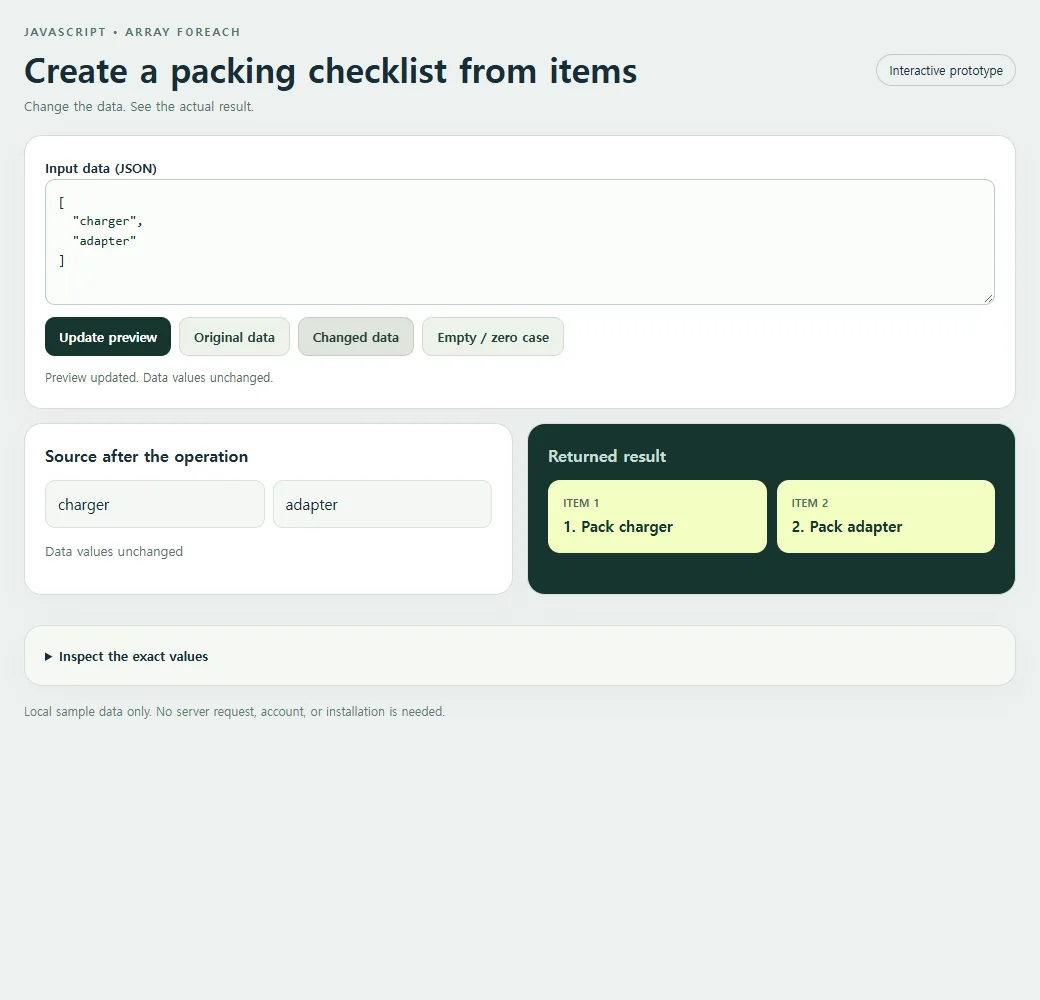 Create a packing checklist from items: the changed preset supplies a second input to compare with the original.