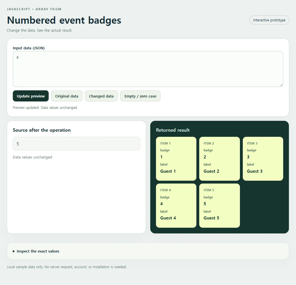 Numbered event badges: the original sample and its calculated result.
