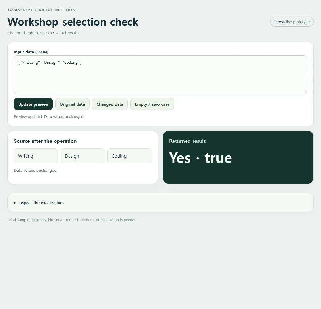 Workshop selection check: the original sample and its calculated result.