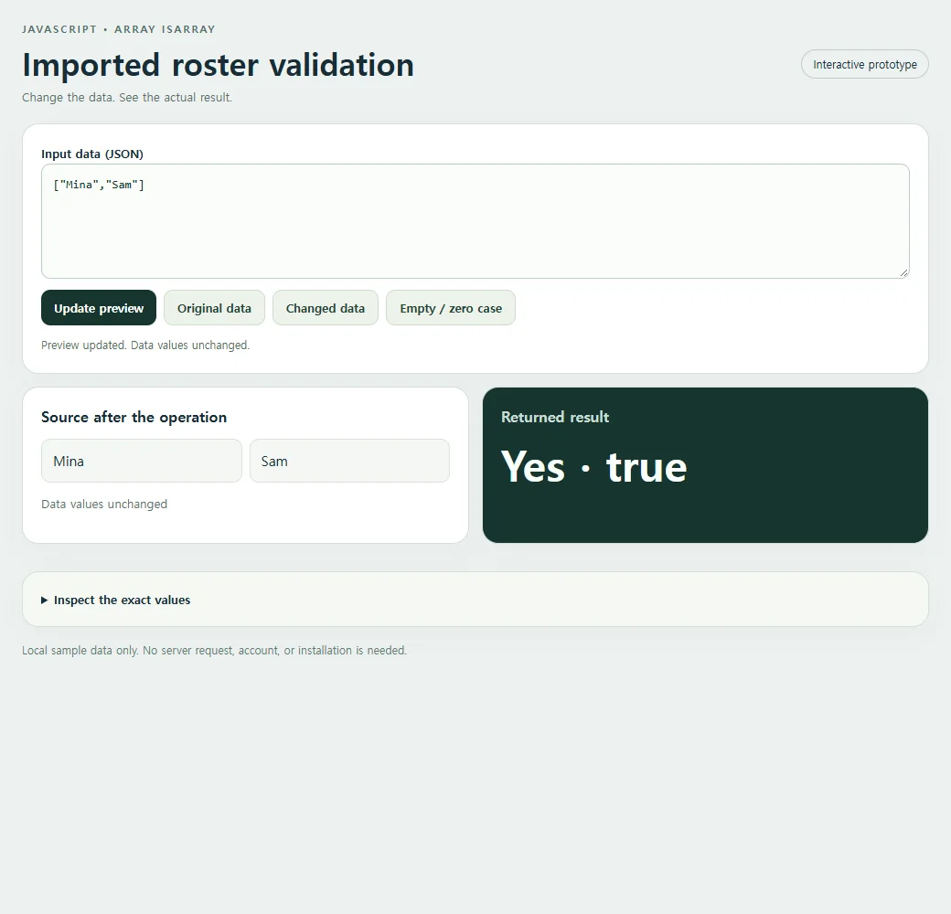 Imported roster validation: the original sample and its calculated result.